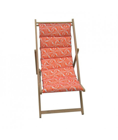 JARDIN PRIVE Chilienne matelassée Vague - Toile amovible - Structure en bois - Orange et blanc