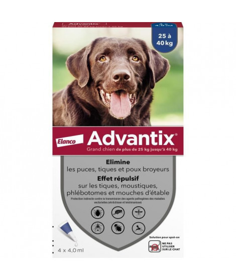 Advantix Chien Solution Antiparasitaire Grande Race 25 a 40kg 4 pipettes