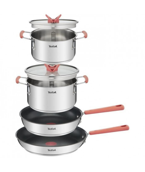 TEFAL G720S604 Batterie de cuisine 6 pieces empilables OPTI'SPACE  - Acier inoxydable - Tous feux dont induction