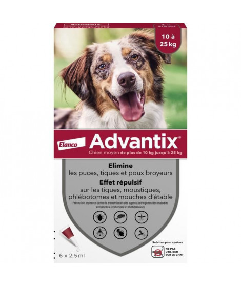 Advantix Chien Solution Antiparasitaire Race Moyenne 10 a 25kg 6 pipettes