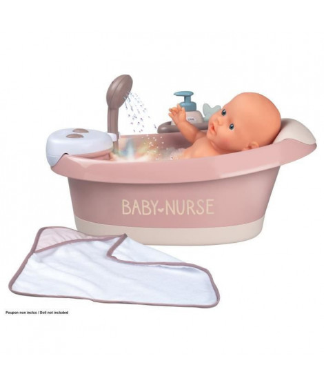 SMOBY - Baby Nurse Baignoire balneo pour poupon jusqu'a 42 cm (non inclus) - Jets d'eau et Bulles - Lumieres LED