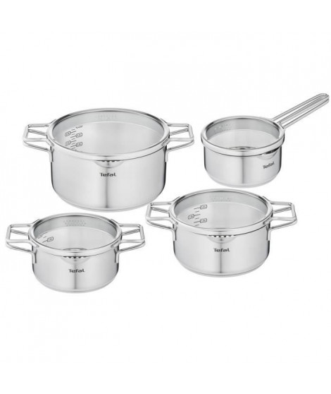 TEFAL H852S855 NORDICA Batterie cuisine Lot 8 pieces INOX Casserole 16cm + Faitouts 18/20/24cm + couvercles en verre