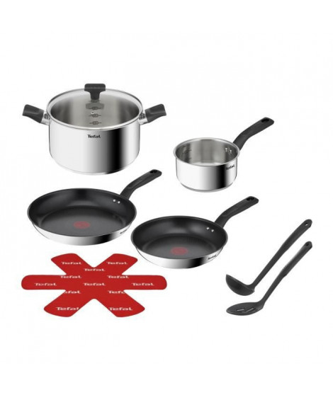 TEFAL B818S804 Delicious Batterie de cuisine inox 8 pieces Casserole, Faitout, 2 Poeles, Louche, Ecumoire, Feutrine protege-p…