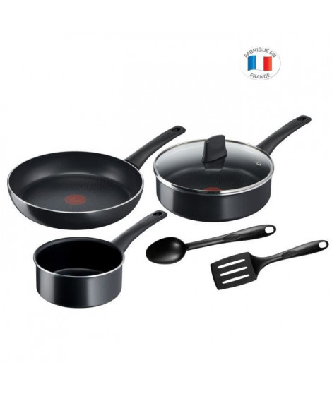 Tefal C2789602 Batterie de cuisine 6 pieces, Casserole, Poele, Sauteuse + couv verre, Induction, Antiadhésif, Fabriqué en France