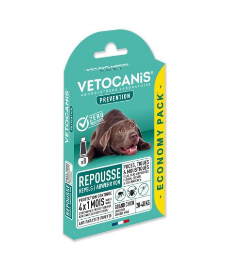 VETOCANIS Pipettes Anti Puces, Tiques, Moustiques, pour Chien 10-20 kg - x4