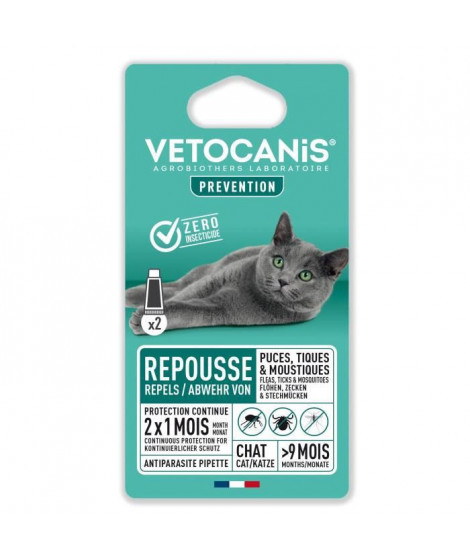 VETOCANIS Pipettes Anti Puces, Tiques, Moustiques, pour Chaton - 2 pipettes