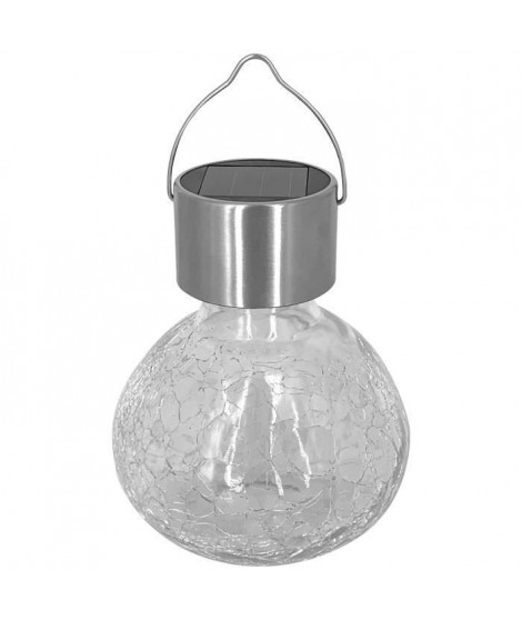 Lampion solaire Inox décoratif verre craquelé H 11 cm