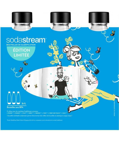 SODASTREAM Pack de 3 bouteilles de gazéification grand modele - Motif de bouteilles aléatoires