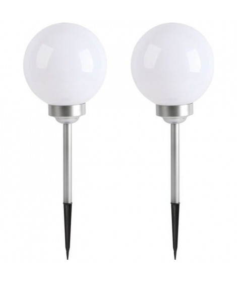 LUMI JARDIN Lot de 2 Spheres lumineuse solaire a LED Moony - Lumiere blanc - Ø 20 cm