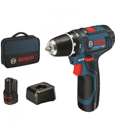 BOSCH PROFESSIONAL Perceuse visseuse sans fil 12V GSR 12V-15, 2 x 2.0Ah + chargeur 1230, dans une sacoche