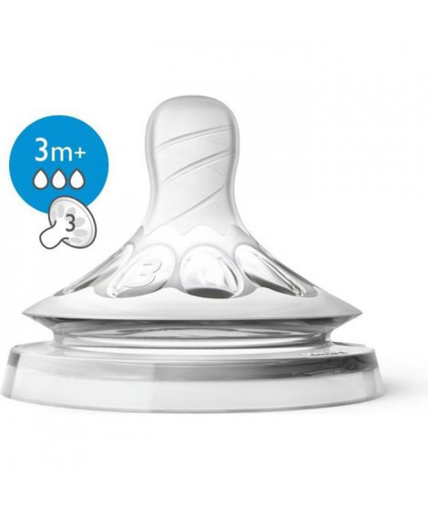 PHILIPS AVENT SCF043/27 Lot de 2 tétines Natural Silicone Débit Moyen +3m