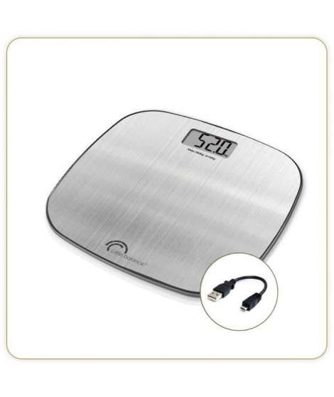 LITTLE BALANCE 8416 Inox Soft USB, Pese-personne sans pile, Rechargeable USB, 180 kg / 100 g, Inox