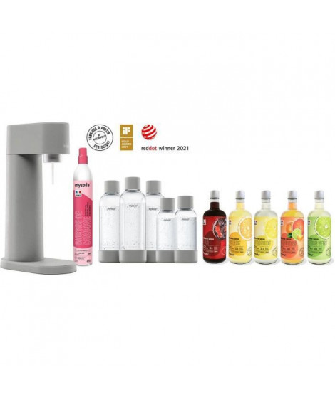 MYSODA - Mega Pack Machine Woody Gray (machine+1 cylindre+3 bouteilles 1L+2 bouteilles 0.5L+5 concentrés 685ml)