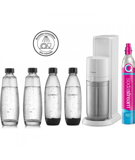 SODASTREAM DUOBICB - Machine DUO Blanche Pack 4 bouteilles (2 carafes DUO + 2 Fuse LV) + 1 cylindre d'échange CQC