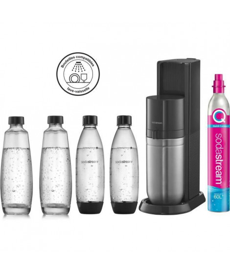 SODASTREAM DUONCB - Machine DUO Noire Pack 4 bouteilles (2 carafes DUO + 2 Fuse LV) + 1 cylindre d'échange CQC