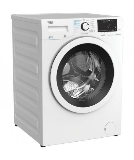 Lave-linge séchant BEKO HWD7527WW - Lavage 7 kg / séchage 5 kg - Tambour Aquawave - Classe B - 1200 tours/min - Blanc