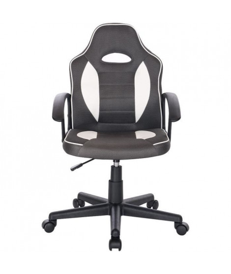 TERRY Chaise de bureau ajustable gaming - Simili Blanc et gris - L 56 x P 60 x H 92 / 102 cm