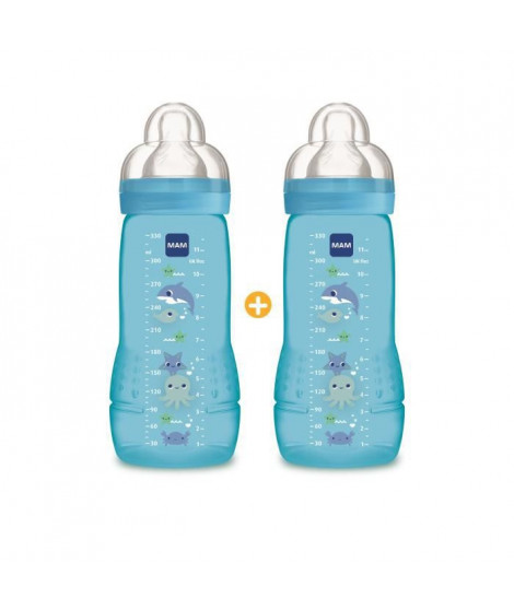 MAM Easy Active 2eme Âge Biberon +6m Bleu Plage Lot de 2 x 330ml