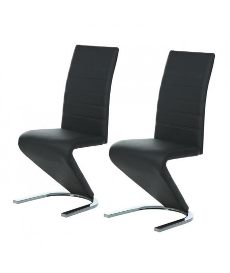 Lot de 2 chaises - Simili noir - Pieds en métal - L 43 x P 55 x H 105 cm - ZACK