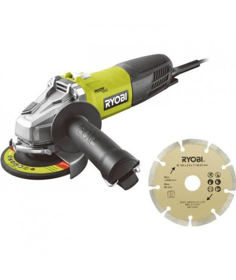 Meuleuse d'angle RYOBI 800W 125mm - 1 disque diamant RAG800-125SD1