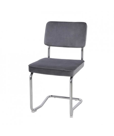 Chaise en velours gris - pieds métal - L 46 x P 57 x H 86 - HOOVER