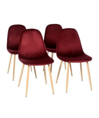 Lot de 4 chaises en velours rouge - L 45 x P 53 x H 85 cm - CLODY
