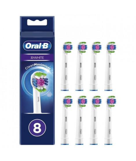 Oral-B 3D White Brossettes de Rechange Clean Maximiser, Brosse a Dents Électrique, Elimination de la plaque dentaire, Pack X8