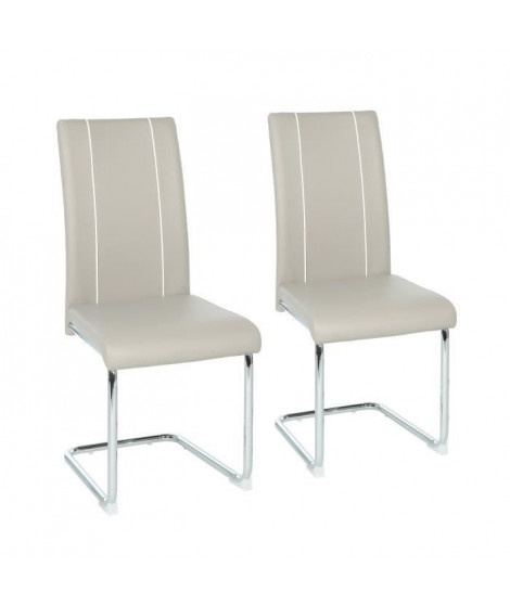 Lot de 2 chaises - Simili gris clair - Pieds en métal - L 44 x P 56 x H 101 cm - GASPARD