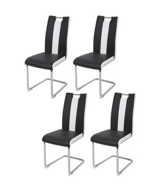 Lot de 4 chaises - Simili blanc et noir - L 55 x P 45 x H 99 cm - LEON