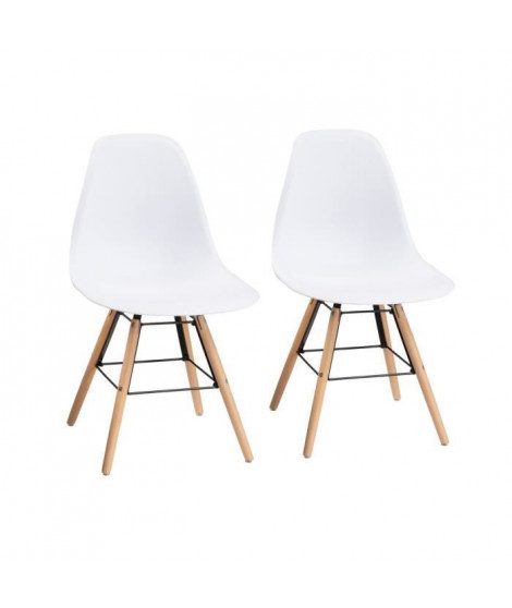 Lot de 2 chaises blanc pieds bois - L 47 x P 52 x H 83 cm - OLAF