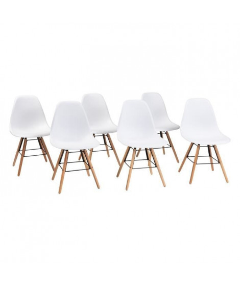 Lot de 6 chaises blanc pieds bois - L 47 x P 52 x H 83 cm - OLAF