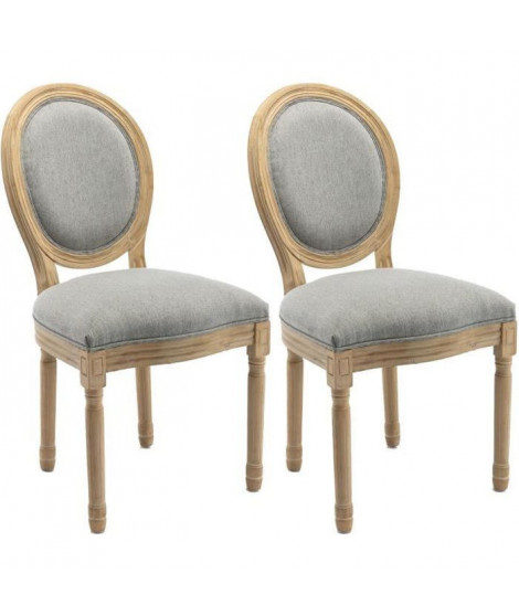 GRETA Lot de 2 chaises de salle a manger - Pied bois - Tissu Gris - L 49 x P 56 x H 96 cm