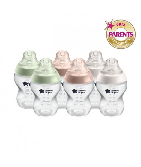 Tommee Tippee - Biberons Closer to Nature - Tétine Imitant le Sein Maternel Valve Anti-Colique - 260 ml - Lot de 6