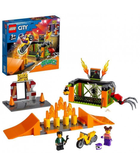 LEGO 60293 City Stuntz L'Aire d'Entraînement des Cascadeurs, Rampes, Cage Araignées et Moto Rétrofriction