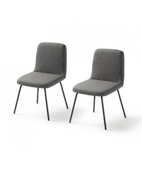 Lot de 2 chaises - Pieds en métal - Tissu Gris - L 44 x P 56 x H 80 cm