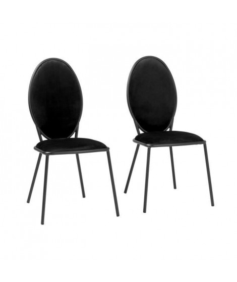 Lot de 2 Chaises - Velours Noir - L 51 x P 96 x H 52,5 cm - LOUIS