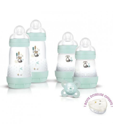 MAM Coffret Naissance Nature - Aqua - 4 Biberons + 1 Sucette + 1 Boite Doseuse