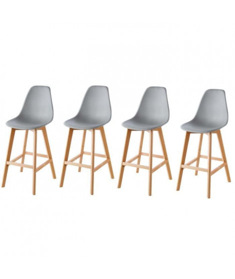SACHA Lot de 4 Tabourets de bar - Pieds en Hetre - Gris - L 45,5 x P 56 x H 102 cm