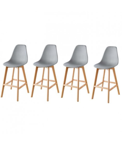 SACHA Lot de 4 Tabourets de bar - Pieds en Hetre - Gris - L 45,5 x P 56 x H 102 cm