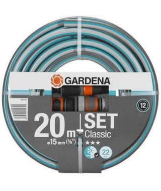 GARDENA Kit Tuyau d'arrosage Classic  Longueur 20m  Ø15mm  Haute résistance pression 22 bar maximum  Garantie 12 ans (180…