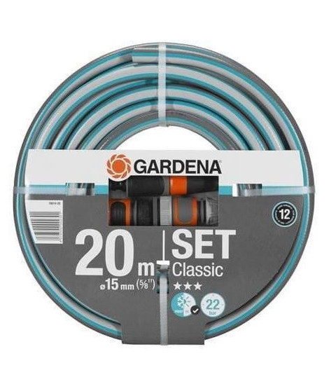 GARDENA Kit Tuyau d'arrosage Classic  Longueur 20m  Ø15mm  Haute résistance pression 22 bar maximum  Garantie 12 ans (180…