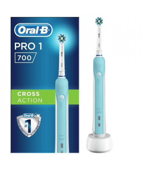 Oral-B PRO 1 700 Cross Action - Brosse a Dents Électrique - Rechargeable - Minuteur - Blanche et bleue