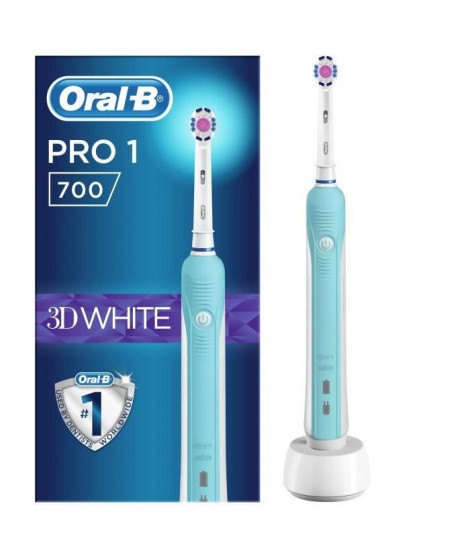 Oral-B PRO 1 700 3D white- Brosse a Dents Électrique - Rechargeable - Minuteur - Blanche et bleue
