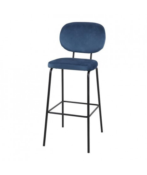 Lot de 2 tabourets de bar - Métal et velours - 43 x 55 x 108 cm - Bleu - GLORIA