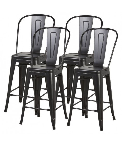 Lot de 4 tabourets industriel en métal -  Noir - L 30,5 x P 30,5 x H 61 cm - MECANO