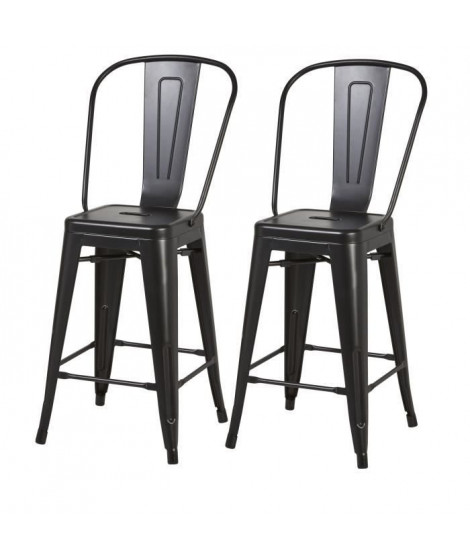 Lot de 2 tabourets industriel en métal - Noir - L 30,5 x P 30,5 x H 61 cm - MECANO