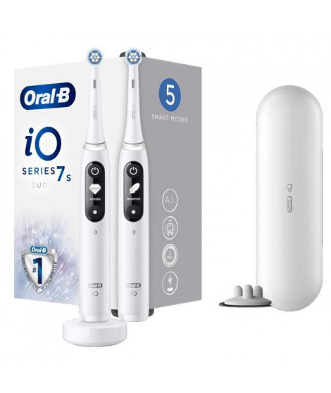 Oral-B iO 7s Duopack Brosse a Dents Électrique Rechargeable, 2 Manches, 2 Brossettes, Étuis de Voyage Premium Offert