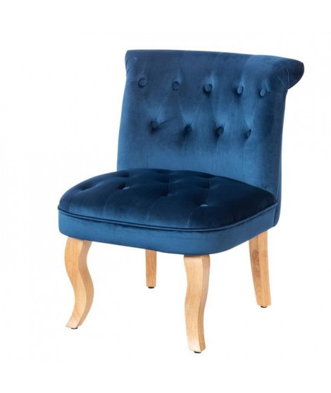 JODIE Fauteuil crapaud - Pieds en bois - Velours bleu - L 56 x P 63 x H 73 cm