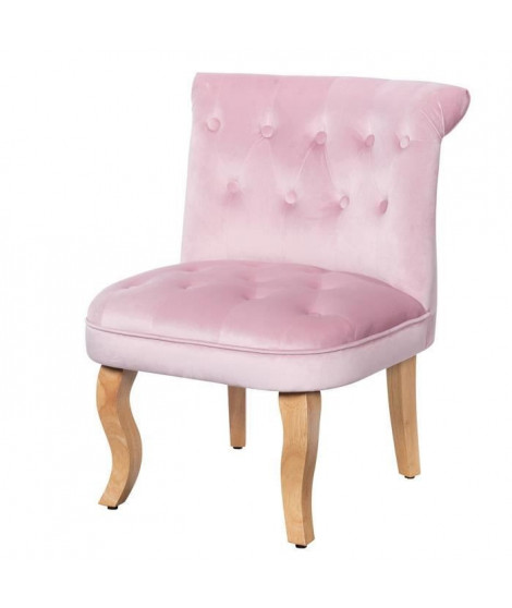 JODIE Fauteuil crapaud - Pieds en bois - Velours rose - L 56 x P 63 x H 73 cm