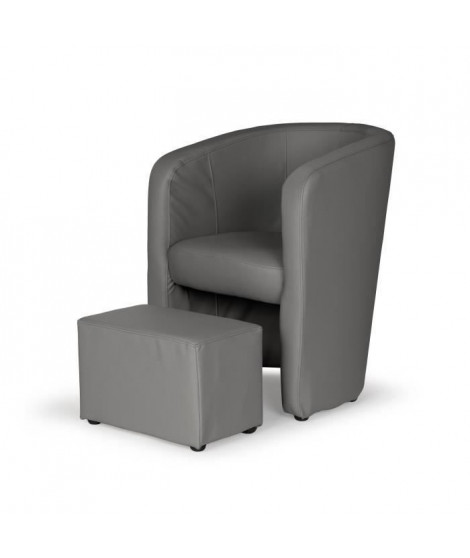 NUNO Fauteuil cabriolet + pouf en simili gris - L 59 x P 63 x H 77 cm